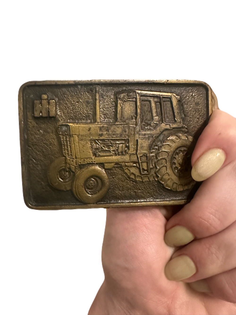 International Harvester Tractor Farmer Agriculture Vintage Brass Belt Buckle